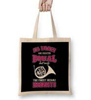 Instrument Musician French Horn Heart Music Gift All Women Are Created Equal Funny Hornists Bez Çanta Uzun Saplı