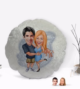BK Gift Kişiye Özel Sevgililer Karikatürlü Yuvarlak Dekoratif Kırlent Yastık-14
