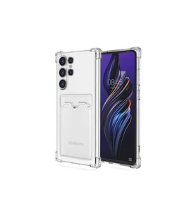 Samsung Galaxy S24 Ultra Kılıf Kart Bölmeli Şeffaf Silikon Kartlıklı
