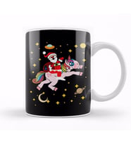 Cute Santa Claus Riding a Unicorn Through Space Kupa Bardak Porselen