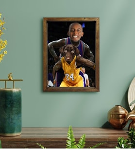 Evcil Dostlara Özel Basketbol Oyuncusu Tasarımlı Portre Doğal Masif Ahşap Çerçeveli Tablo 30x40cm-1