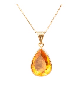 Gümüşcüm Sarı Topaz Taşlı Altın Kaplama Bayan Gümüş Damla Kolye 