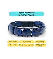 Sertifikalı Lapis Lazuli Kilit Kapama Roleks Doğal Taş Deri Bileklik
