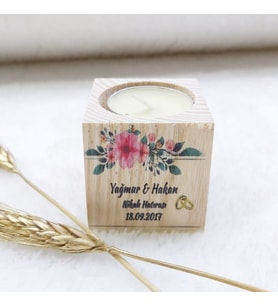 30 Adet Ahşap Mumluk Söz Hediyeliği Alyanslı UV Baskılı Kalp Desen 5x5-