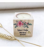 30 Adet Ahşap Mumluk Söz Hediyeliği Alyanslı UV Baskılı Kalp Desen 5x5-