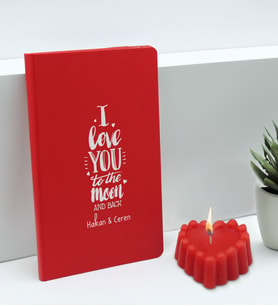 BK Gift Sevgililere Özel İsimli Kırmızı Defter ve Kokulu Kalp Mum Hediye Seti-4, Sevgiliye Hediye, Sevgililer Günü