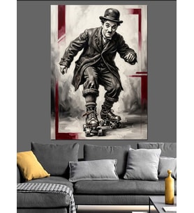Paten Kayarken Düşen Charlie Chaplin Dekoratif Kanvas - Mdf Ahşap Tablo