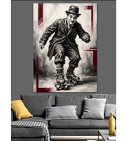 Paten Kayarken Düşen Charlie Chaplin Dekoratif Kanvas - Mdf Ahşap Tablo