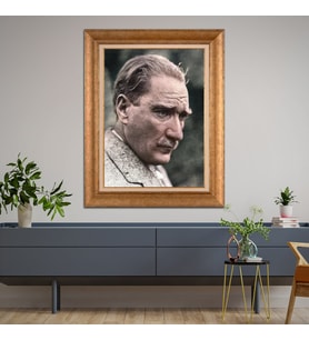 Altın Paspartulu Atatürk  Çerçeveli Tablo C483 (Gold)
