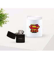 BK Gift Kişiye Özel Babalar Günü Hediyesi Süper Baba Tasarımlı Seramik Kül Tablası ve Benzinli Çakmak Seti-1 (Model 1)