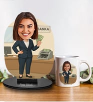 Kişiye Özel Bankacı Tasarımlı Karikatür Biblo Ve Kupa Hediye Seti 318