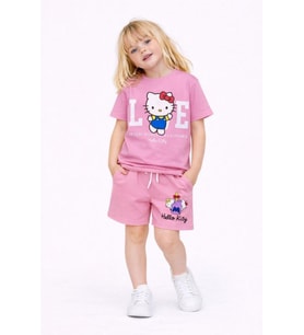 Cg Kids Hello Kitty Kız Çocuk Tshirt&Şort Alt Üst Takım Süper Kalite Kumaş Sırt Baskı Detay (Pembe)