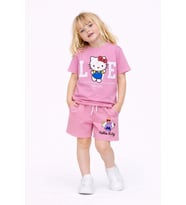 Cg Kids Hello Kitty Kız Çocuk Tshirt&Şort Alt Üst Takım Süper Kalite Kumaş Sırt Baskı Detay (Pembe)