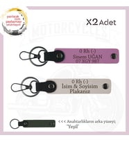 Motor Severlere, İsim Plaka ve 0 Rh (-) Kan Grubu, Özel Tasarım Deri x2 Anahtarlık, Pudra-Pembe-Ysl (Çok Renkli)