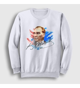 Presmono Unisex Beyaz 19 Mayıs 29 Ekim 23 Nisan İmza Atatürk Sweatshirt 501491tt