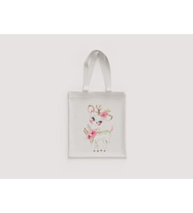 Geyik Yavrusu Çiçek Taçlı Suluboya Desenli Kadın Omuz Çantası Hediyelik Ham Bez Çanta