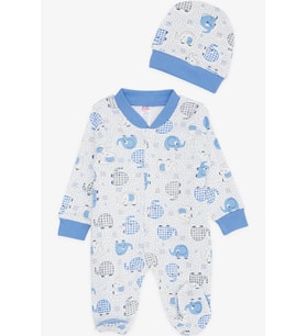 Breeze Erkek Bebek Patikli Tulum Sevimli Bebek Fil Desenli 0-3 Ay-6 Ay, Beyaz