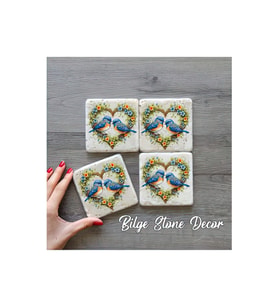 bilge tasarım Stone Decor Taş Bardak Altlığı 4'lü Set 10x10x1 Cm desenli