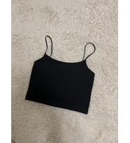 Kadın Pamuklu Crop Top Askılı Büstiyer  (Siyah)