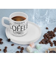BK Gift Kişiye Özel Sunum Tabaklı İsimli Tarihli Coffe Tasarımlı Türk Kahvesi Fincanı-2, Arkadaşa Hediye, İş Hediyesi, Aileye Hediye