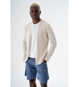 Chuba Erkek Pamuklu Düğmeli Standart Fit Casual Triko Hırka Bej 24S277