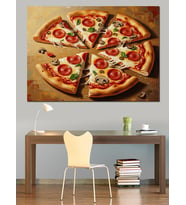 Dilimlenmiş Taze Pizza Ve Malzemeler Dekoratif Kanvas - Mdf Ahşap Tablo