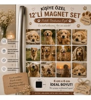 12'li Kare Fotoğraf Magneti Evcil Hayvana Kişiselleştirilebilir Patili Dost Hediye Seti