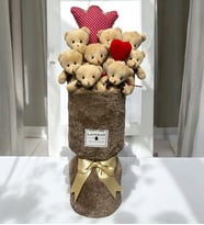 Sevimli Kahverengi Peluş Ayıcıklar Peluş Vazo Tasarımlı Buket