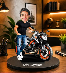 Kişiye Özel Motosiklet Biblo – Karikatür Motorcu Figürü, İsim Soyisim Yazılı Erkek Hediye masa biblosu, ofis biblosu
