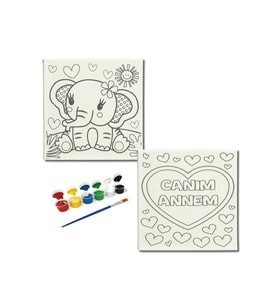 Okul Etkinliği-2'li Tuval Boyama Seti. 20x20 Cm Uv Baskı 6 Akrilik Boya 1 Fırça-model-235