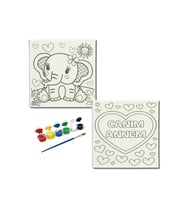Okul Etkinliği-2'li Tuval Boyama Seti. 20x20 Cm Uv Baskı 6 Akrilik Boya 1 Fırça-model-235
