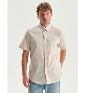 LCWAIKIKI Classic Bej Regular Fit Keten Karışımlı Erkek Gömlek