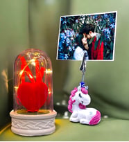 Fotoğraflı Hediye Seti  Led Işıklı Fanus & Unicorn Temalı Fotoğraf Tutucu  Kişiye Özel Hediye Seti (Model 6)