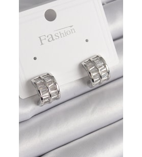 Pirinç Gümüş Renk Çift Sıra Zirkon Taşlı Kadın Küpe 5886 - SSSSSS4082-5669