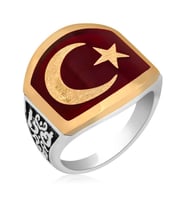 ?Gümüş Ay Yıldız Erkek Yüzük