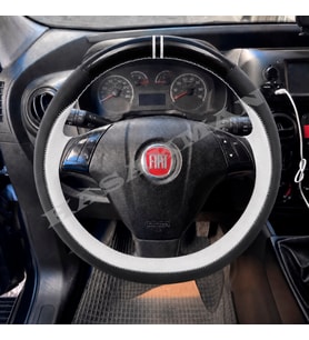 Fiat Fiorino Dikme Direksiyon Kılıfı Parlak Siyah Beyaz Detaylı Beyaz Çift Yüzük ve Dikiş 2007-2016