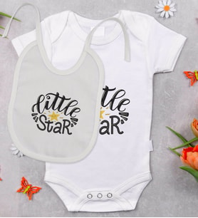 BK Kids Little Star Tasarımlı Bebek Body Zıbın ve Mama Önlüğü Hediye Seti - Model 1