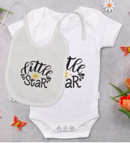 BK Kids Little Star Tasarımlı Bebek Body Zıbın ve Mama Önlüğü Hediye Seti - Model 1