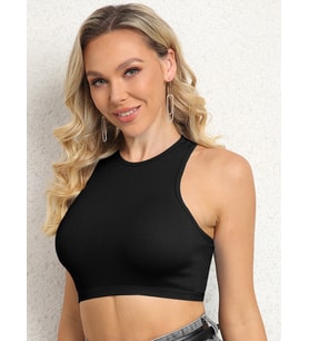 Liona Kadın Bisiklet Yaka Siyah Renk Crop Top Bluz