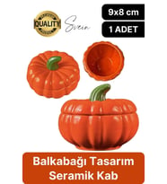 Özel Tasarım Kapaklı Seramik Turuncu Bal Kabağı Dekoratif Şekerlik Biber Saklama Kabı Kavanoz