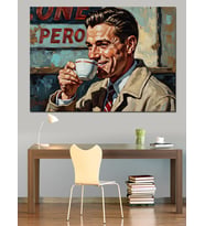Kahve İçen Vintage Tarzlı Adam Dekoratif Kanvas - Mdf Ahşap Tablo
