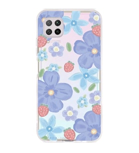 Huawei P40 Lite Uyumlu Çiçek ve Çilek Desenli Şeffaf Telefon Kılıfı
