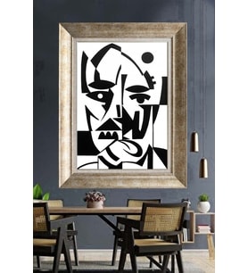 Tablore Siyah Beyaz Soyut Yüz Çerçeveli Tablo Modern Kübist İllüstrasyon Minimalist Duvar Dekoru Salon Ve Ofis Tablosu