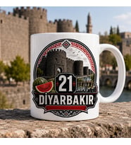 Diyarbakır Temalı Hediyelik Kupa Bardak - 21 Plaka ve Şehir Simgeleri Baskılı Özel Tasarım Kupa