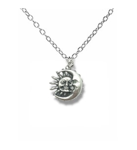 Sun and Moon Figürlü Unisex Kolye  60 cm Zincirli Anlamlı Tasarım (Gümüş)