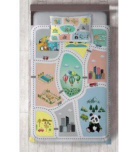 MEKTA HOME BEBEK VE ÇOCUK ODASI Hayvan Ağaç ve Yol Figür Desenli Yatak Örtüsü