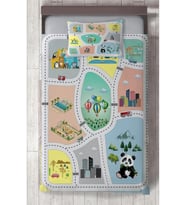 MEKTA HOME BEBEK VE ÇOCUK ODASI Hayvan Ağaç ve Yol Figür Desenli Yatak Örtüsü
