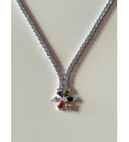İpekish  Renkli Taşlı, Çiçek Figürlü, Silver Kolye – Tam Tur, Zirkon Kaplama, Paslanmaz Çelik, 45 cm (Gümüş Gri)