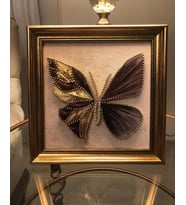 DEN Sanat Atölyesi Kahverengi Desenli Kelebek Filografi Tablo (Kırmızı)