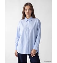 LCW Modest Mavi Çizgili Oxford Kadın Gömlek
